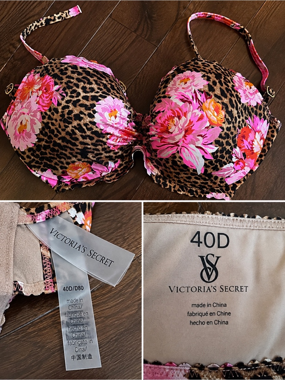 Victoria's Secret Pink Floral Leopard Push-Up Bra